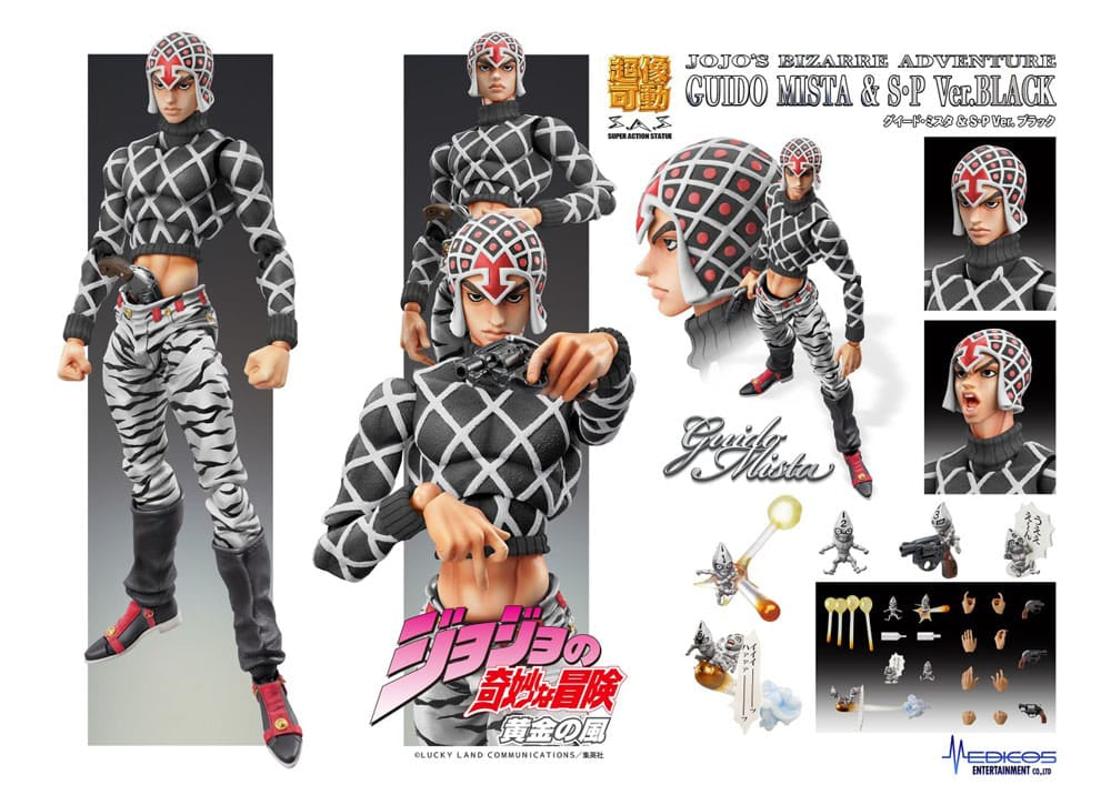 JoJo&#39;s Bizarre Adventure Part5 Super Action Action Figure Chozokado (Guido Mista &amp; S P Ver. Black) 15 cm