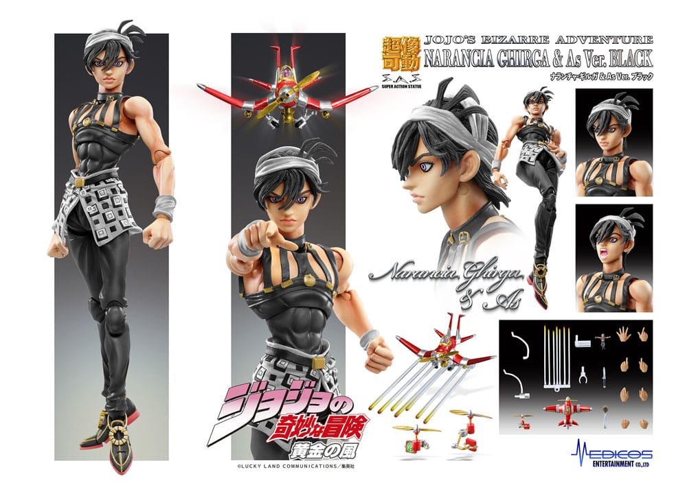 JoJo&#39;s Bizarre Adventure Part 5: Golden Wind Action Figure Chozokado (Narancia Ghirga &amp; As Ver. Black) 15 cm