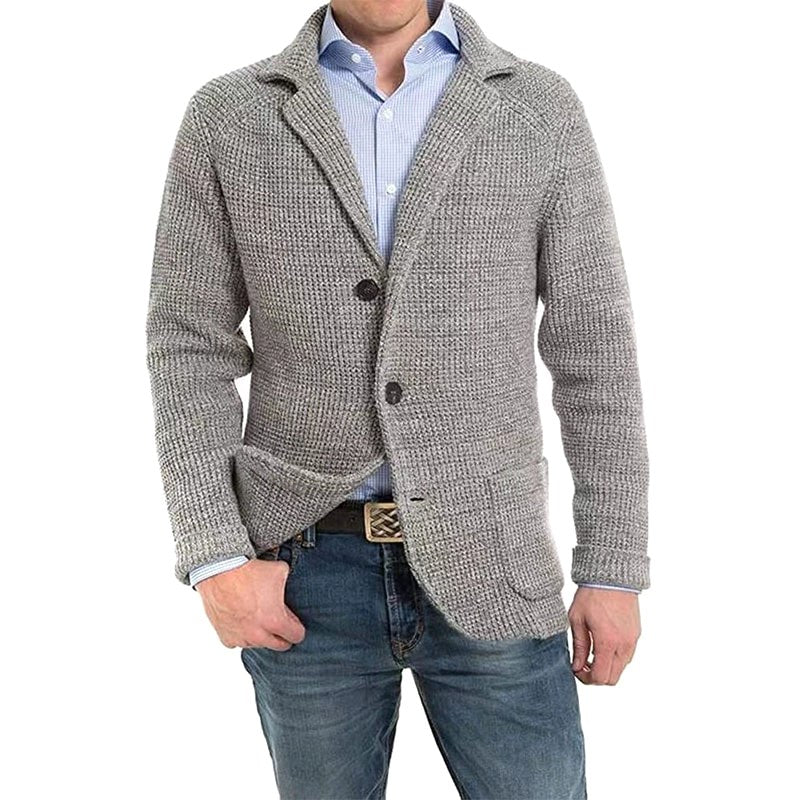 Achim | Męski kardigan o eleganckim kroju, kardigan tailored | Rokishi | Jasnoszary