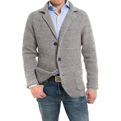 Achim | Męski kardigan o eleganckim kroju, kardigan tailored | Rokishi | Jasnoszary