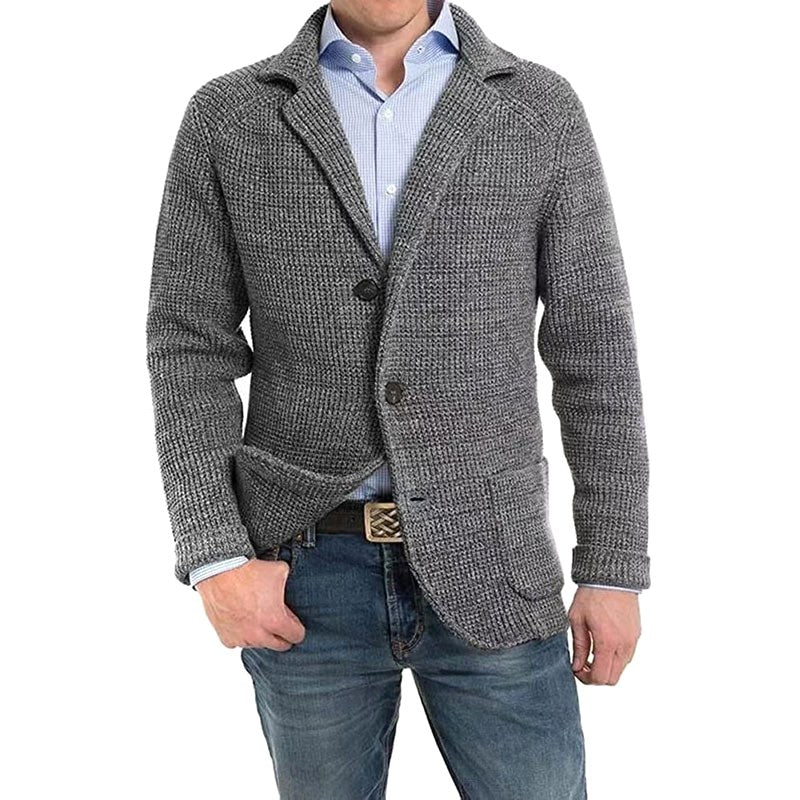 Achim | Męski kardigan o eleganckim kroju, kardigan tailored | Rokishi | Jasnoszary