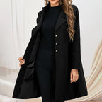Annette | Damski taliowany płaszcz z wełny, prestiżowy płaszcz zimowy | Rokishi | Czarny