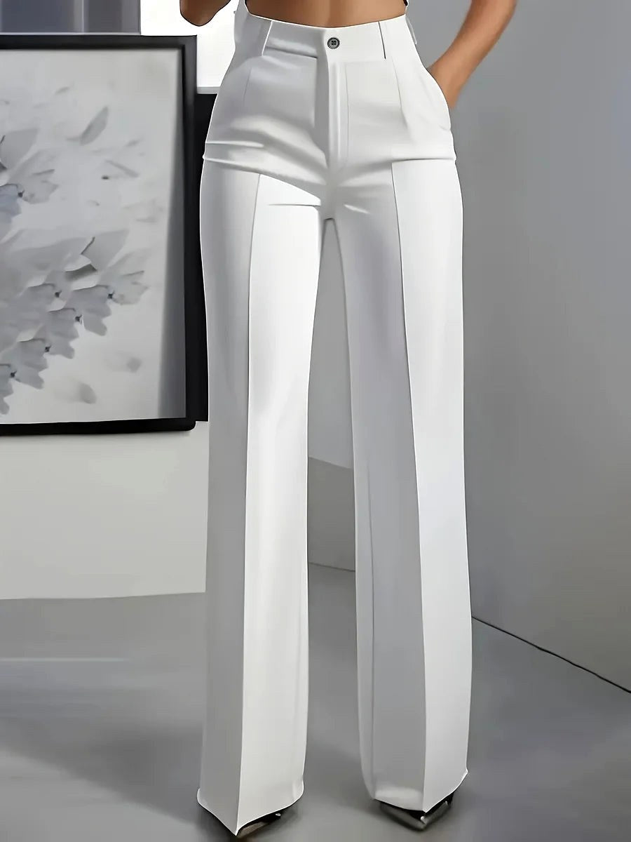 Antonina | Damskie szerokie spodnie z wysokim stanem, eleganckie dopasowane spodnie | Rokishi | Czarny