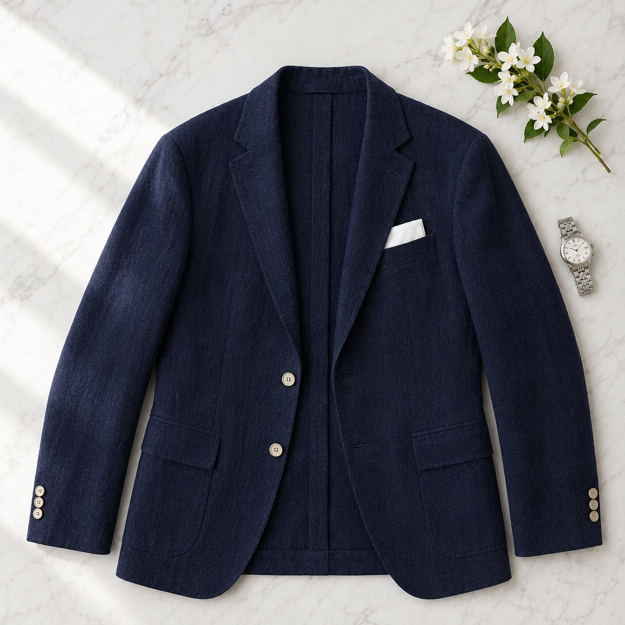 Arkadiusz | Męski lniany blazer w stylu smart casual, lekka letnia marynarka | Rokishi