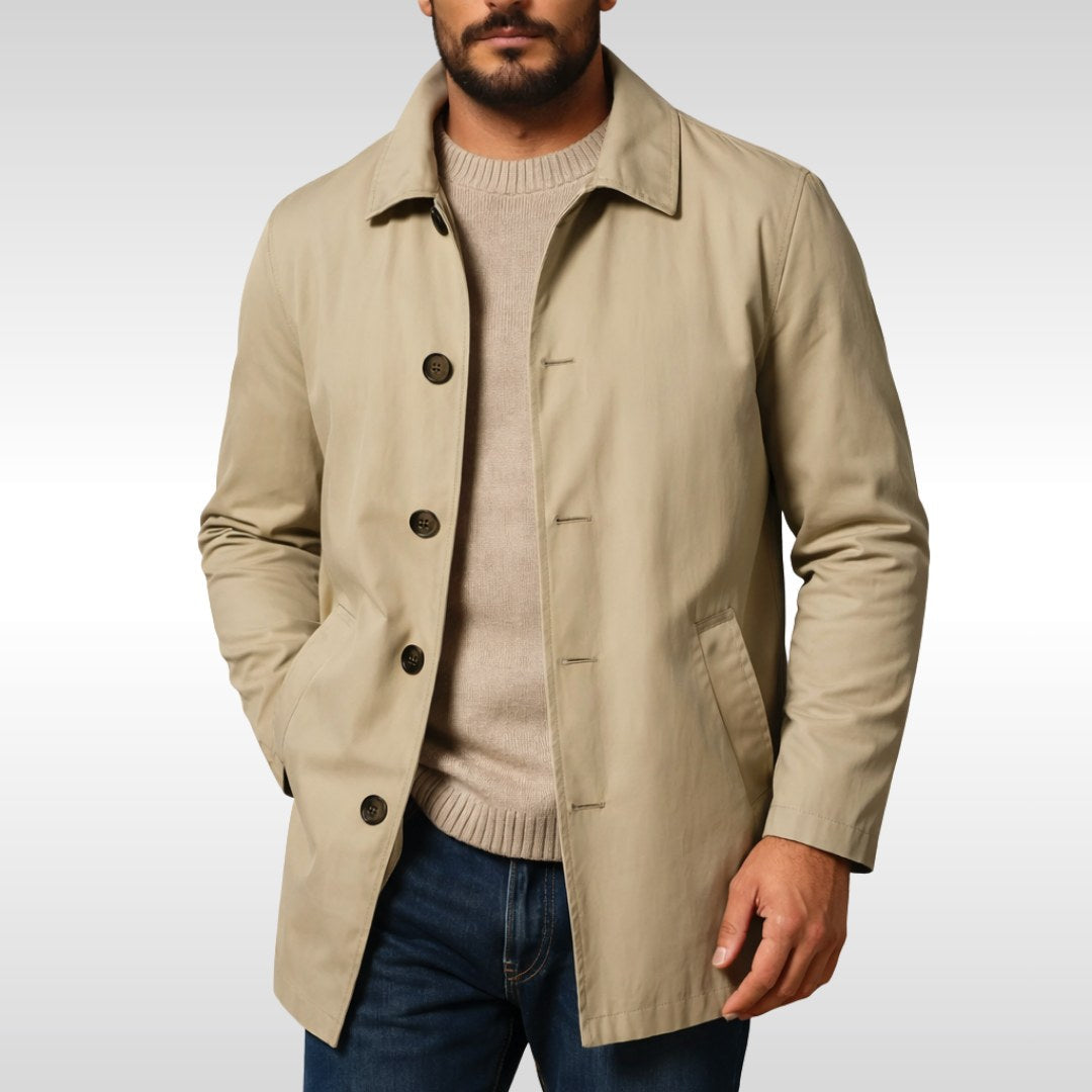 Arnold | Męski trencz o klasycznym designie, elegancki płaszcz jesienny | Rokishi | Khaki