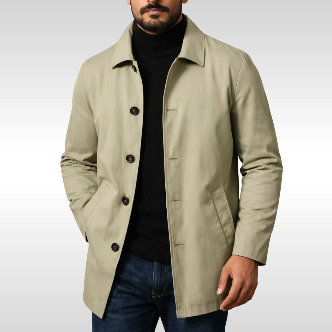 Arnold | Męski trencz o klasycznym designie, elegancki płaszcz jesienny | Rokishi | Khaki