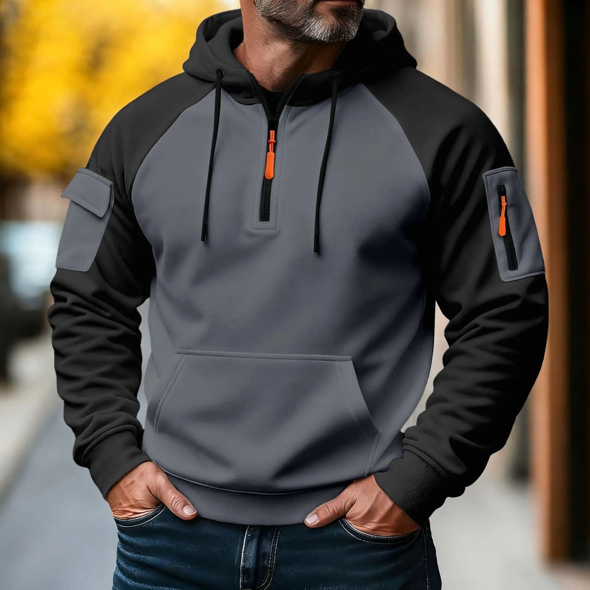 Bastian | Męski sweter z zamkiem, sportowy sweter z dzianiny | Rokishi | Czarny