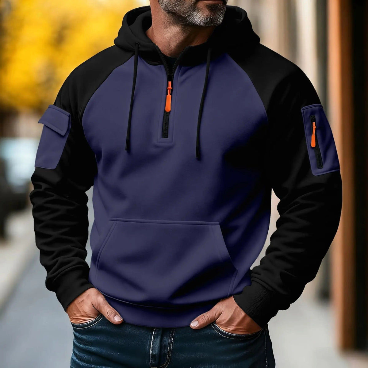 Bastian | Męski sweter z zamkiem, sportowy sweter z dzianiny | Rokishi | Czarny