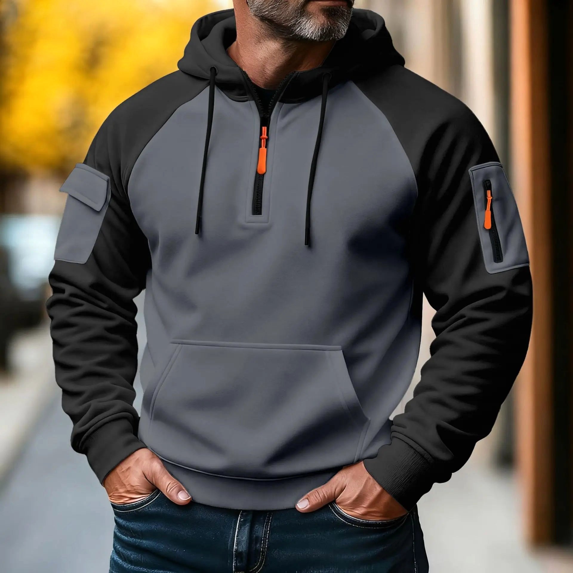 Bastian | Męski sweter z zamkiem, sportowy sweter z dzianiny | Rokishi | Czarny