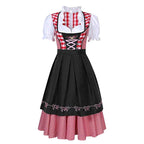 Joanna | Damski dirndl w kratę z krótkimi, bufiastymi rękawami, bawarska sukienka | Rokishi