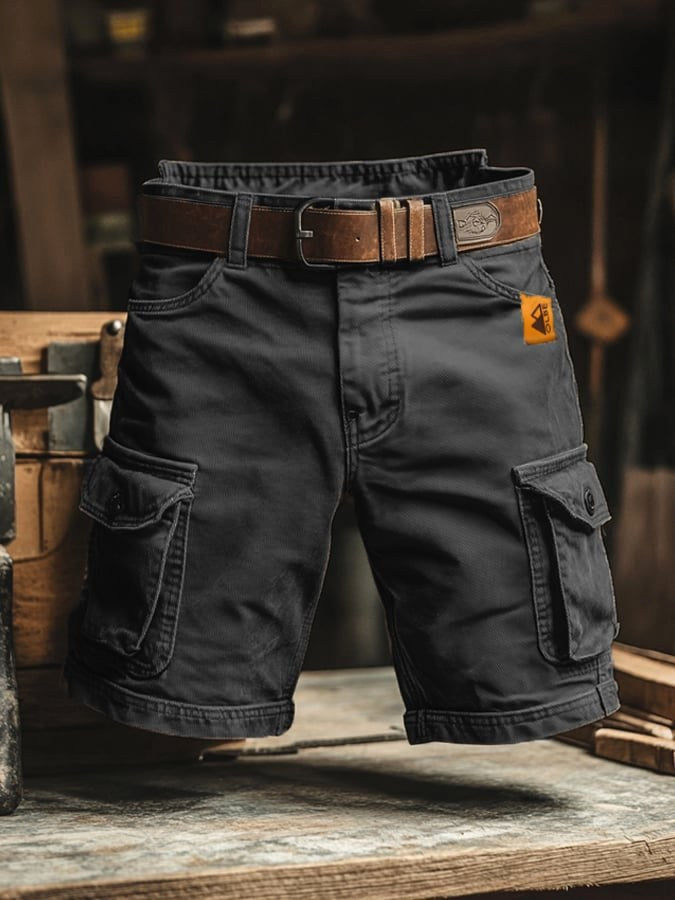 Benedict | Męskie szorty cargo w stylu vintage, luźno krojone szorty typu utility | Rokishi | Brązowy