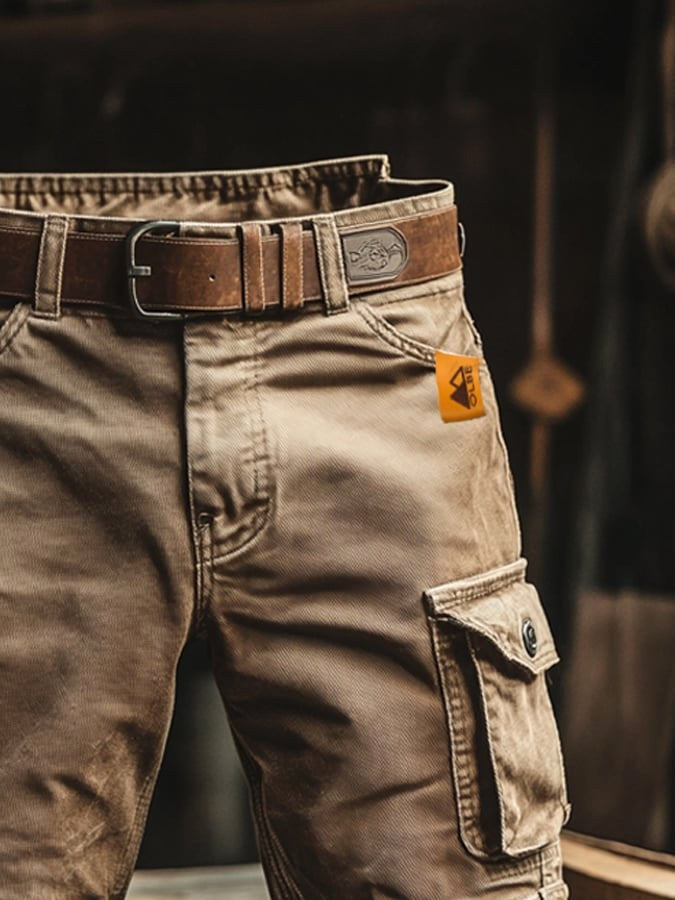 Benedict | Męskie szorty cargo w stylu vintage, luźno krojone szorty typu utility | Rokishi | Brązowy