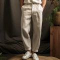 Bernhard | Męskie lniane spodnie, luźny krój, spodnie casualowe | Rokishi | Beżowy