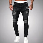 Blake | Męskie jeansy skinny z przetarciami, jeansy w stylu destroyed ze średnim stanem | Rokishi | Czarny