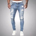 Blake | Męskie jeansy skinny z przetarciami, jeansy w stylu destroyed ze średnim stanem | Rokishi | Czarny