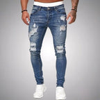 Blake | Męskie jeansy skinny z przetarciami, jeansy w stylu destroyed ze średnim stanem | Rokishi | Czarny