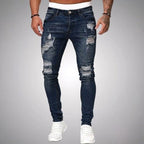 Blake | Męskie jeansy skinny z przetarciami, jeansy w stylu destroyed ze średnim stanem | Rokishi | Czarny