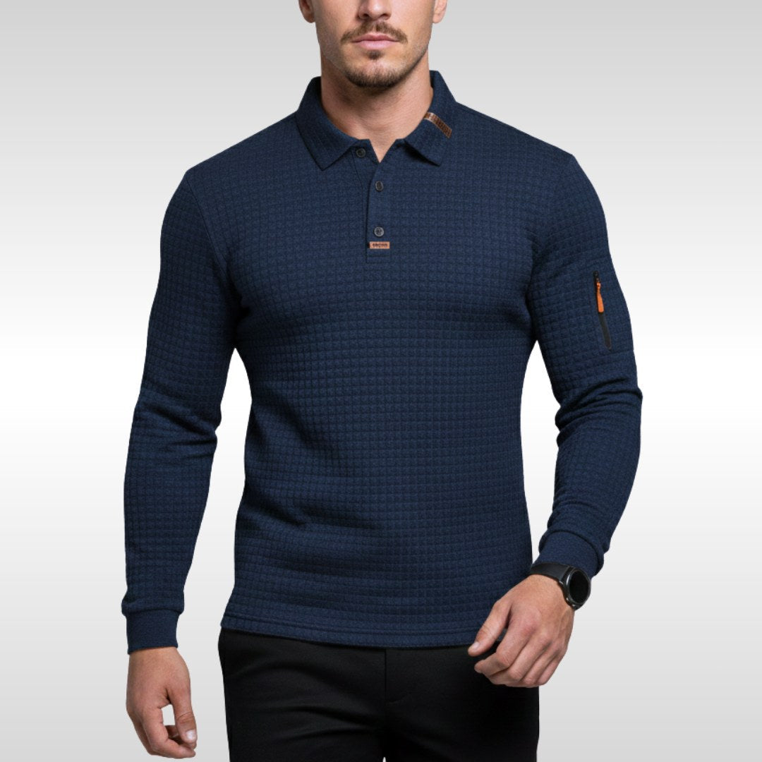 Bruno | Męska koszulka polo z charakterystycznym kołnierzykiem i suwakiem na rękawie, elegancka koszulka polo | Rokishi | Niebieski