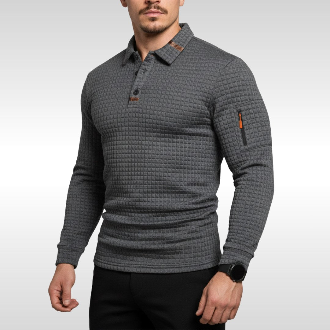 Bruno | Męska koszulka polo z charakterystycznym kołnierzykiem i suwakiem na rękawie, elegancka koszulka polo | Rokishi | Niebieski