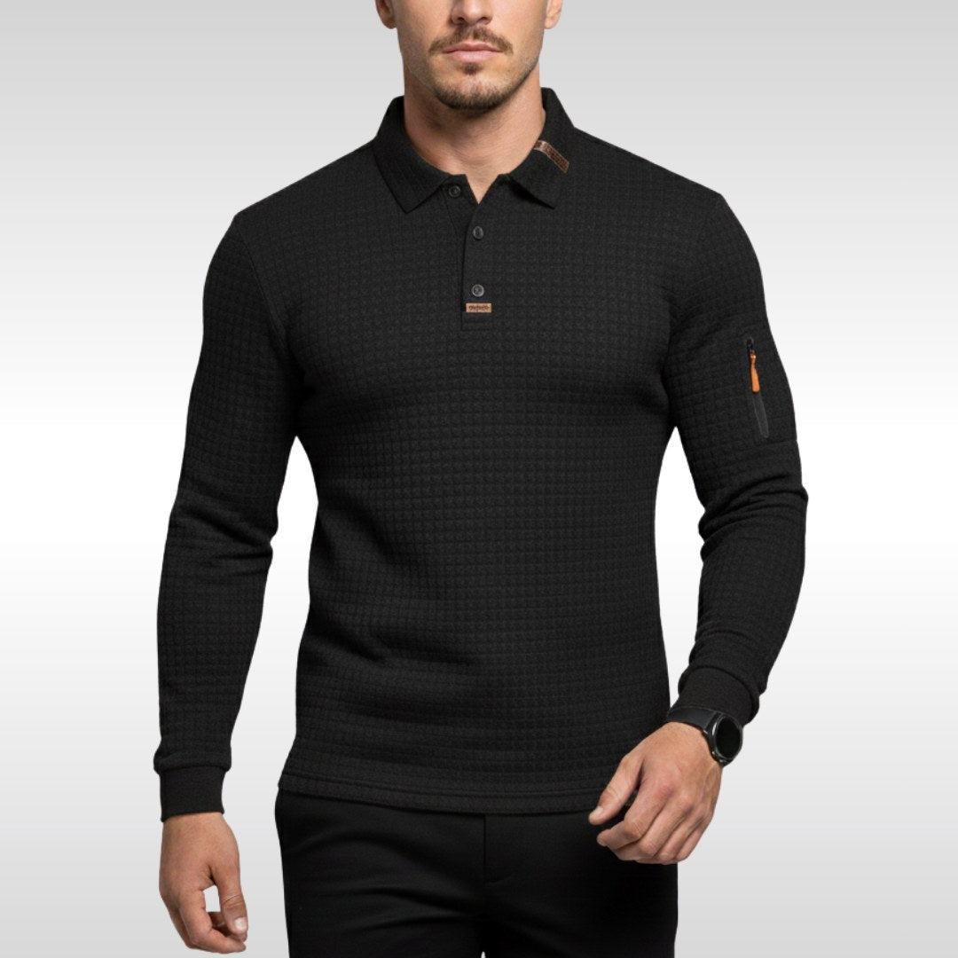 Bruno | Męska koszulka polo z charakterystycznym kołnierzykiem i suwakiem na rękawie, elegancka koszulka polo | Rokishi | Niebieski