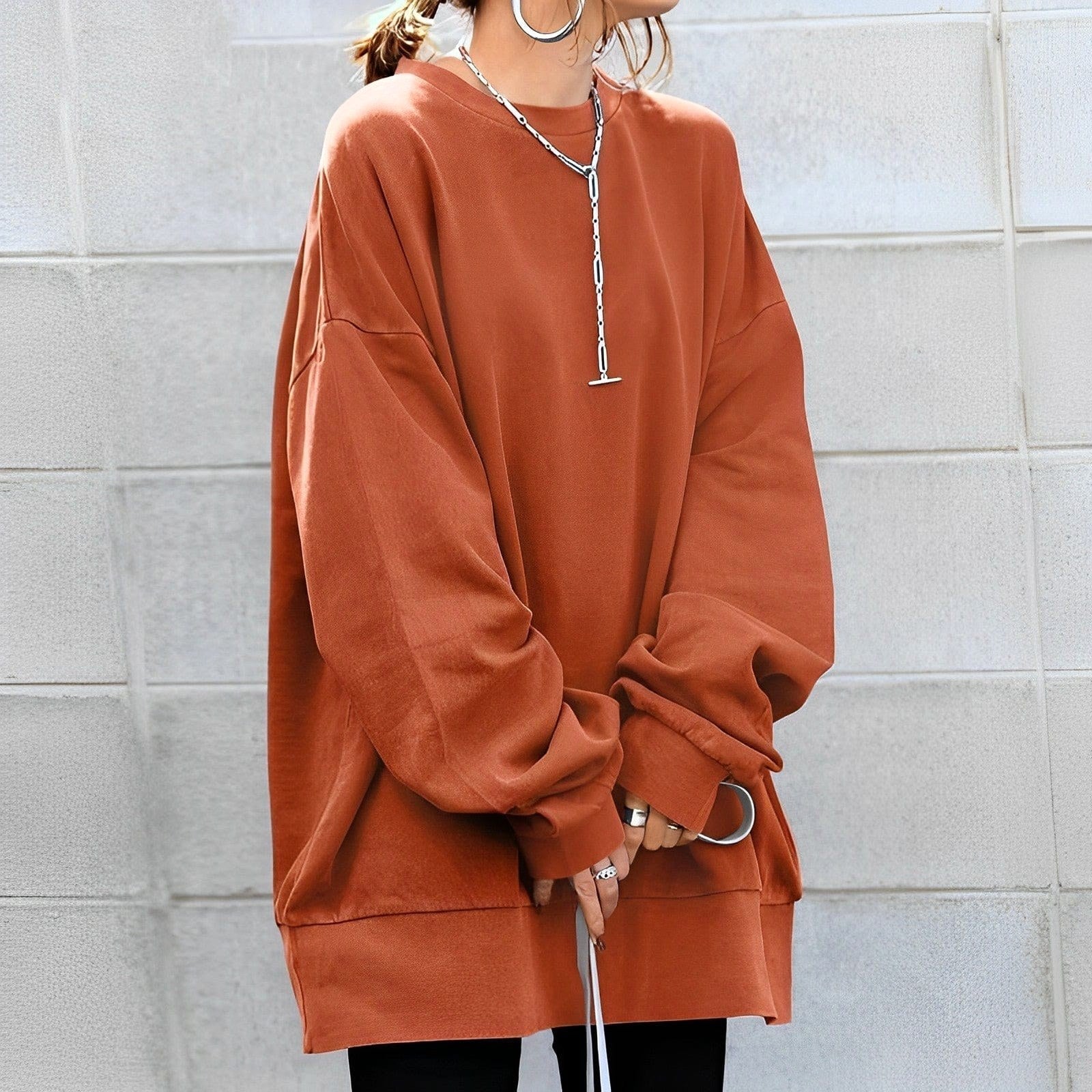 Cecilia | Damski oversize'owy sweter z dzianiny, strukturalny przytulny sweter | Rokishi | Brązowy