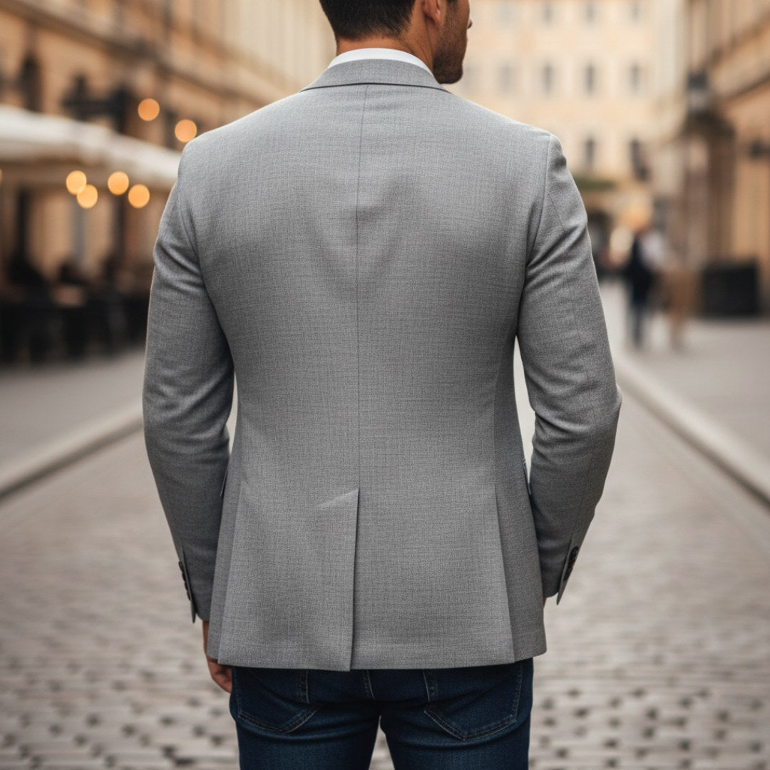 Christoph | Męska marynarka slim fit na jeden guzik, elegancki blezer | Rokishi | Szary