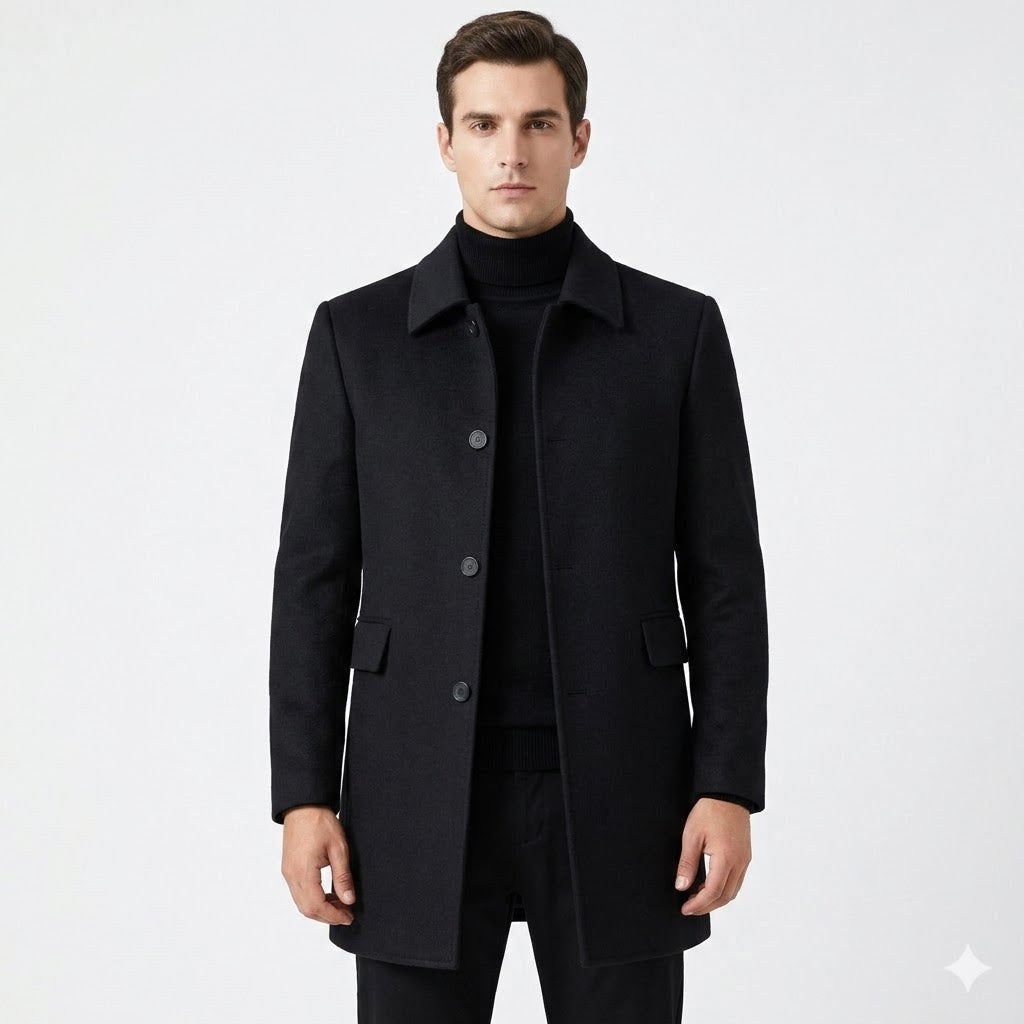 Christopher | Męski klasyczny płaszcz wełniany, elegancki dopasowany płaszcz | Rokishi | Czarny