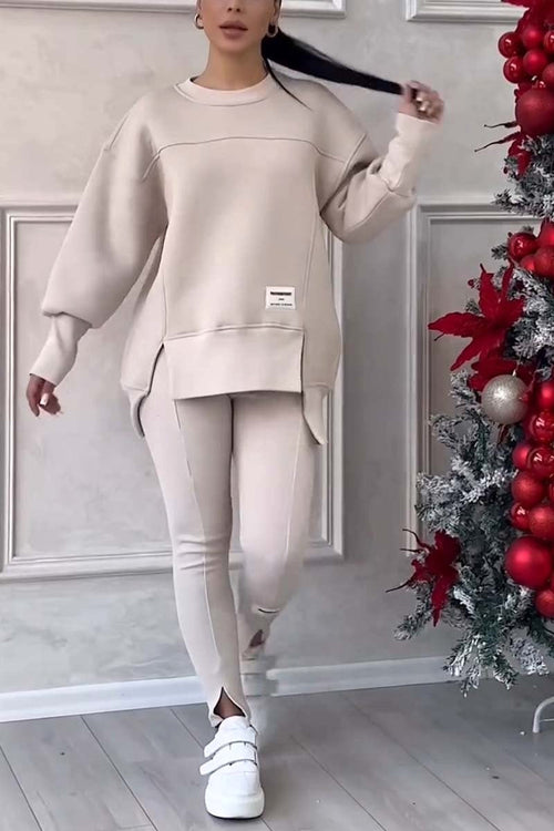 Agata | Bluza oversize z rozcięciami i legginsy, dwuczęściowy zestaw domowy dla kobiet | Rokishi