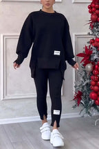 Agata | Bluza oversize z rozcięciami i legginsy, dwuczęściowy zestaw domowy dla kobiet | Rokishi