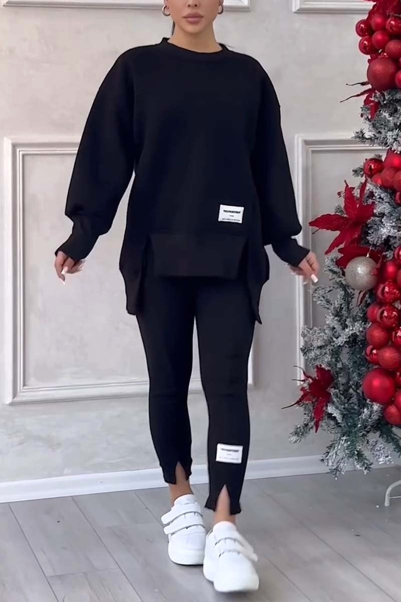 Agata | Bluza oversize z rozcięciami i legginsy, dwuczęściowy zestaw domowy dla kobiet | Rokishi