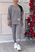 Agata | Bluza oversize z rozcięciami i legginsy, dwuczęściowy zestaw domowy dla kobiet | Rokishi