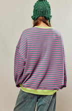 Darcy | Damski pasiasty sweter oversize, swobodnie skrojony sweter z dzianiny | Rokishi | Zielony