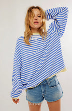 Darcy | Damski pasiasty sweter oversize, swobodnie skrojony sweter z dzianiny | Rokishi | Zielony