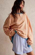 Darcy | Damski pasiasty sweter oversize, swobodnie skrojony sweter z dzianiny | Rokishi | Niebieski