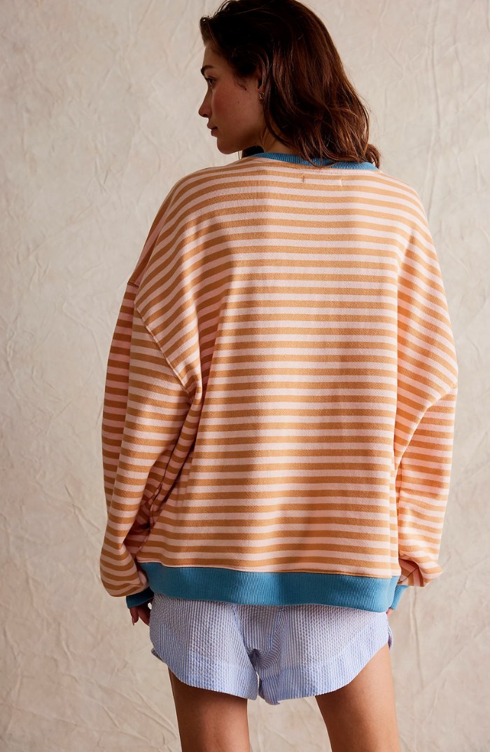 Darcy | Damski pasiasty sweter oversize, swobodnie skrojony sweter z dzianiny | Rokishi | Niebieski