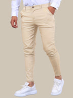 Desmond | Męskie elastyczne chinosy o kroju skinny fit, nowoczesne, zwężane spodnie | Rokishi | Beżowy