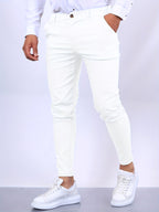 Desmond | Męskie elastyczne chinosy o kroju skinny fit, nowoczesne, zwężane spodnie | Rokishi | Beżowy