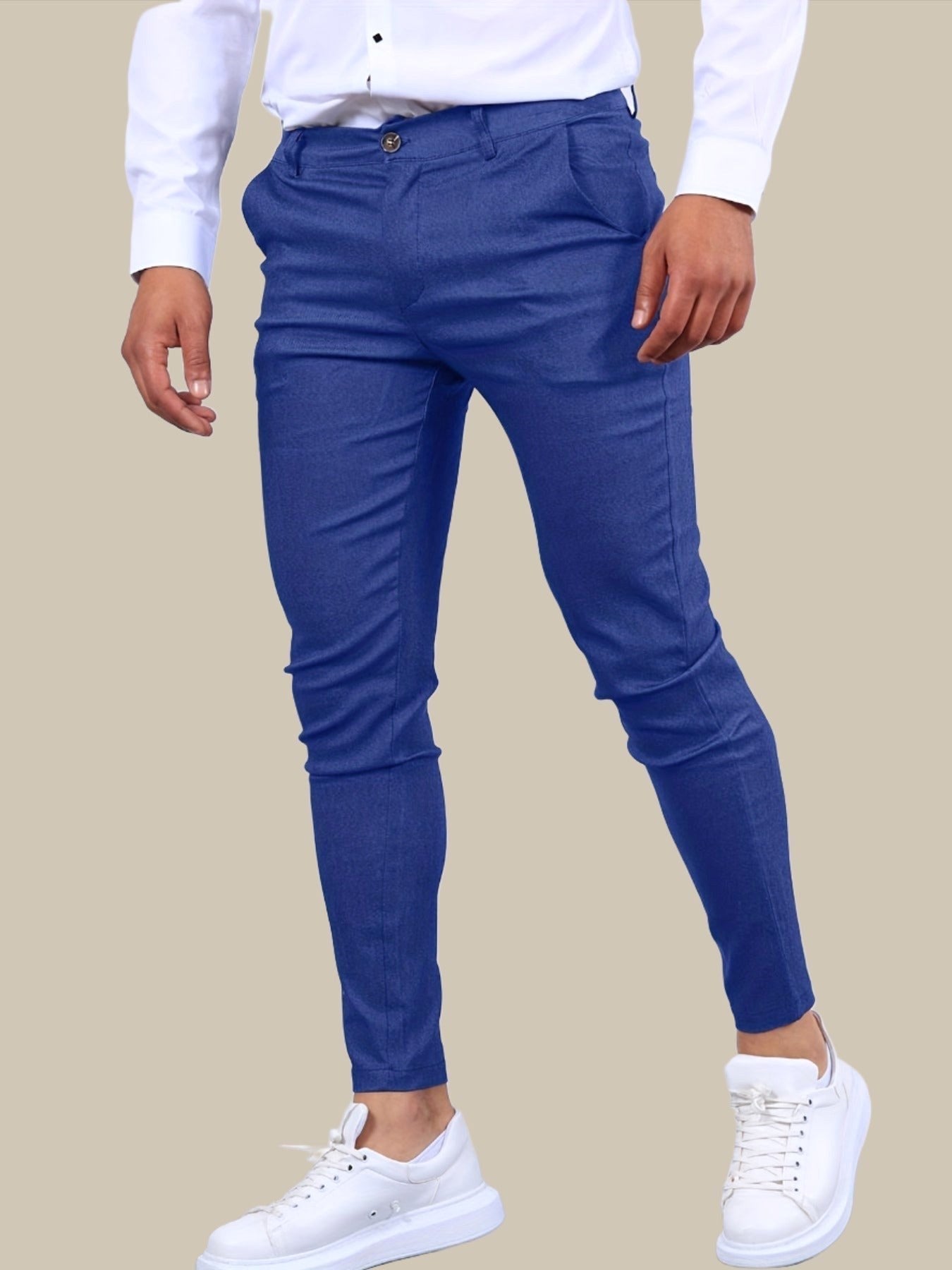 Desmond | Męskie elastyczne chinosy o kroju skinny fit, nowoczesne, zwężane spodnie | Rokishi | Beżowy