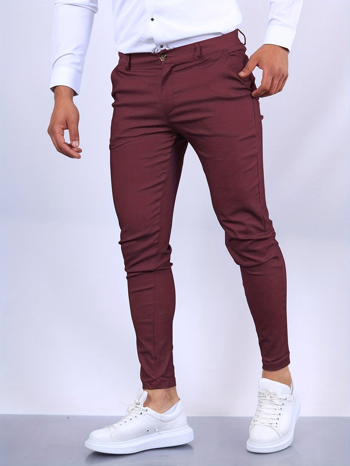 Desmond | Męskie elastyczne chinosy o kroju skinny fit, nowoczesne, zwężane spodnie | Rokishi | Beżowy