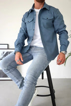 Dominic | Męska koszulowa kurtka z długim rękawem i zapięciem na guziki, luźno skrojony overshirt | Rokishi | Ciemny szary