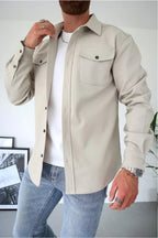 Dominic | Męska koszulowa kurtka z długim rękawem i zapięciem na guziki, luźno skrojony overshirt | Rokishi | Czarny