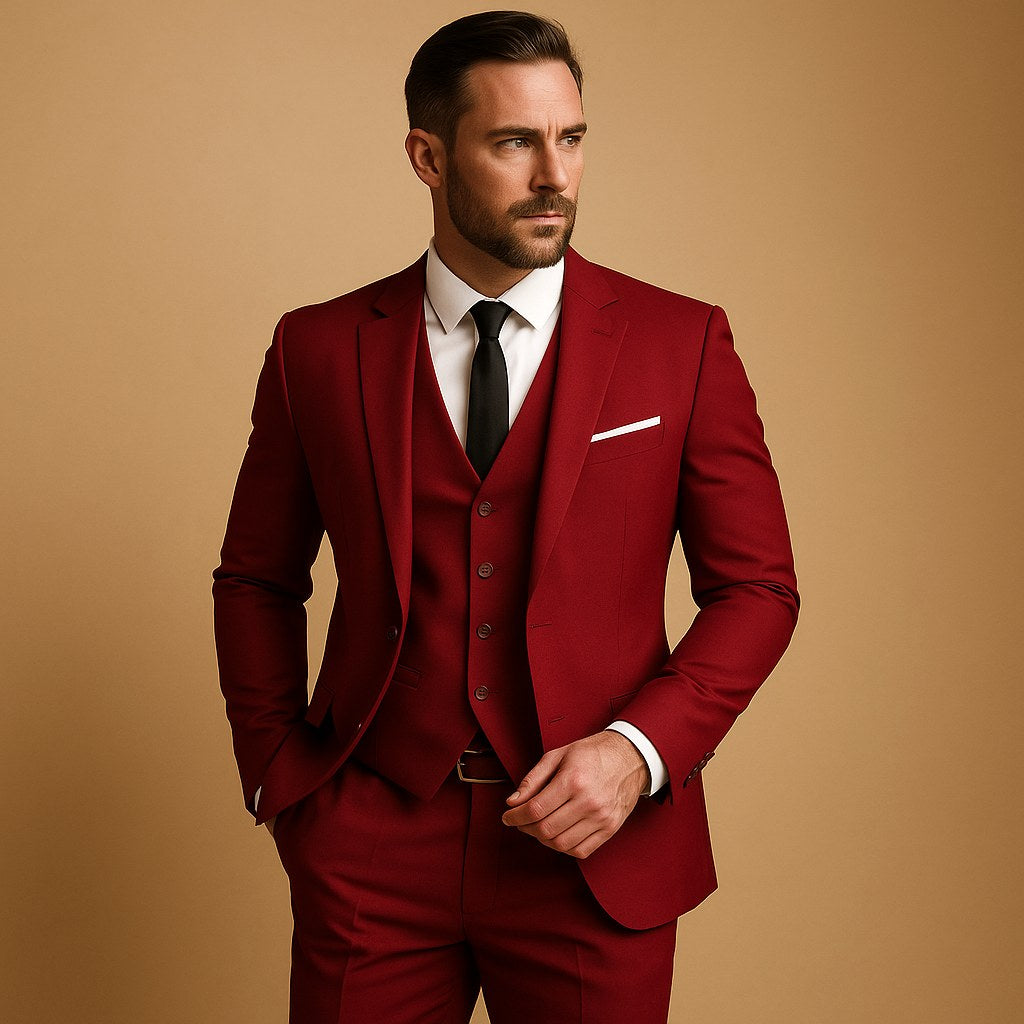 Dominik | Męski garnitur slim fit z kamizelką, trzyczęściowy garnitur na wesela | Rokishi