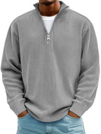 Eckhard | Męska bluza z półzamkiem i prążkowaną fakturą, oversize'owa bluza | Rokishi | Niebieski