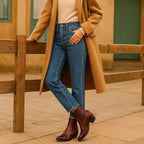 Edith | Damskie skórzane kowbojki, botki w stylu western | Rokishi | Czarny