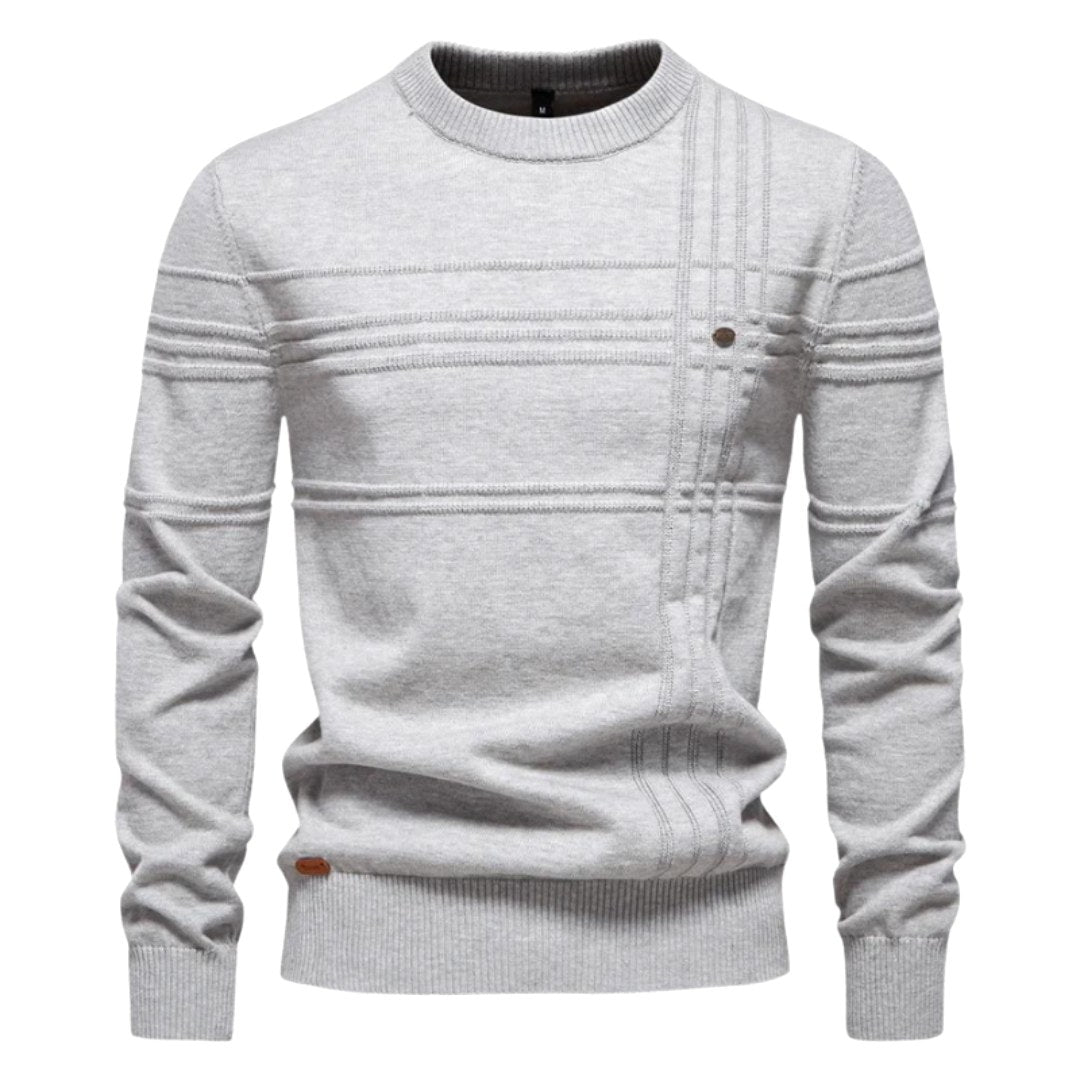 Edmund | Męski sweter w kratkę, klasyczny sweter z dzianiny | Rokishi | Jasnoszary