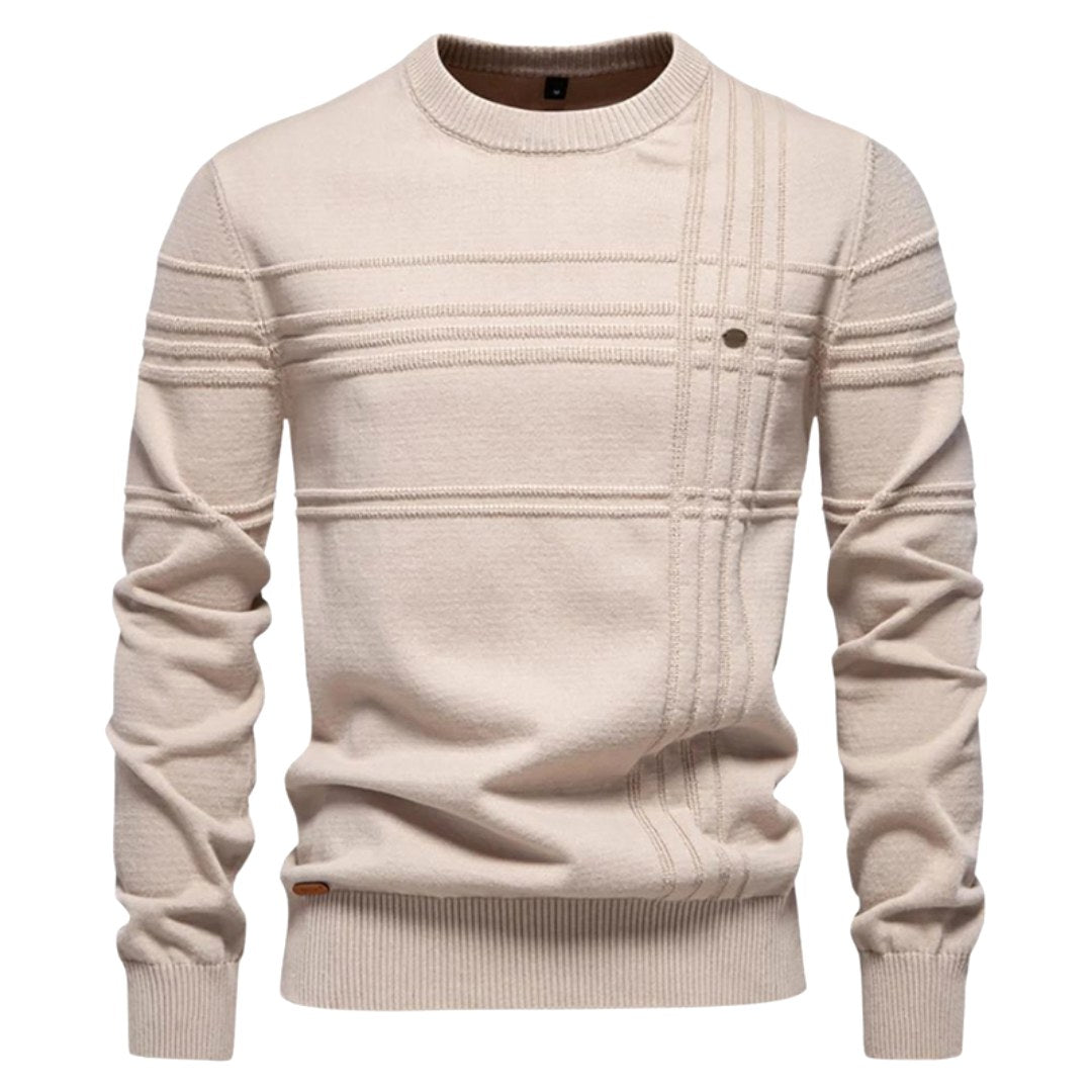 Edmund | Męski sweter w kratkę, klasyczny sweter z dzianiny | Rokishi | Jasnoszary