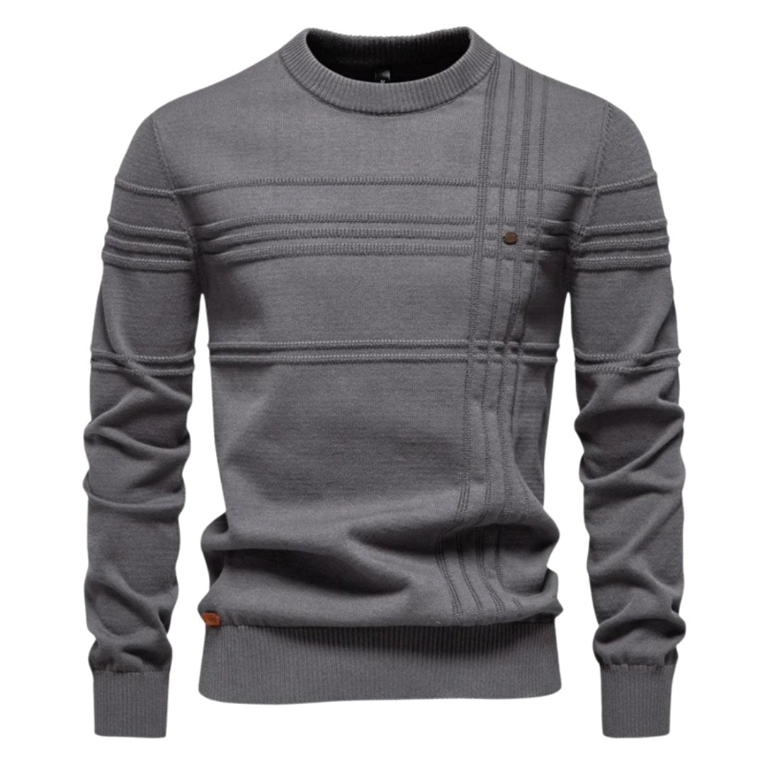 Edmund | Męski sweter w kratkę, klasyczny sweter z dzianiny | Rokishi | Jasnoszary