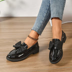 Aleksandra | Damskie buty wsuwane (slip-on) na platformie, z okrągłym noskiem i ozdobnym węzłem | Rokishi