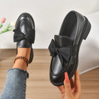 Aleksandra | Damskie buty wsuwane (slip-on) na platformie, z okrągłym noskiem i ozdobnym węzłem | Rokishi