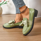 Aleksandra | Damskie buty wsuwane (slip-on) na platformie, z okrągłym noskiem i ozdobnym węzłem | Rokishi